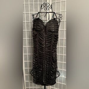 2B BEBE Black (Charcoal Silver Grey Black) Ruched Pleat Dress Size Small NWT